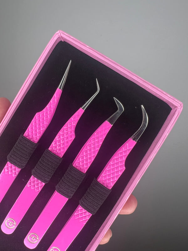 Neon Pink Silver Nano Tip Tweezer Kit