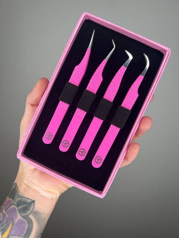 Neon Pink Silver Nano Tip Tweezer Kit