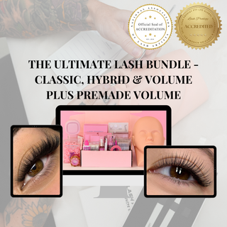 The Ultimate Lash Extension Bundle (Classic, Hybrid,Handmade Russian Volume 3D-10D) & Premade Volume Course