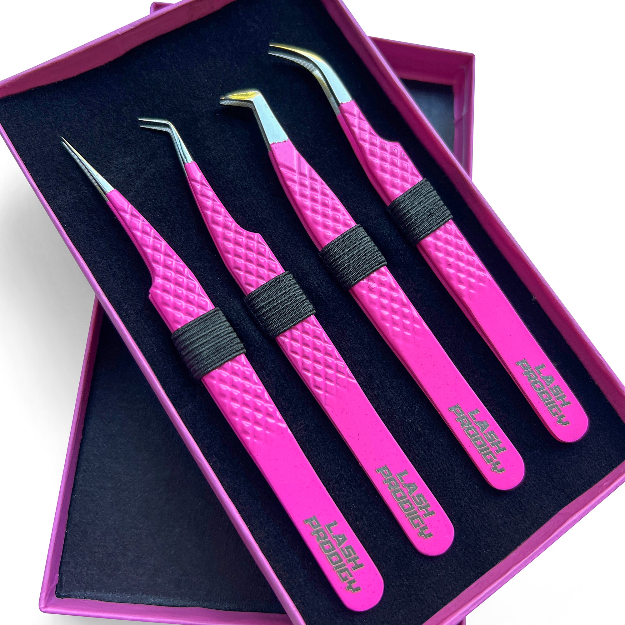 Fluro Pink Silver Nano Tip Tweezer Kit