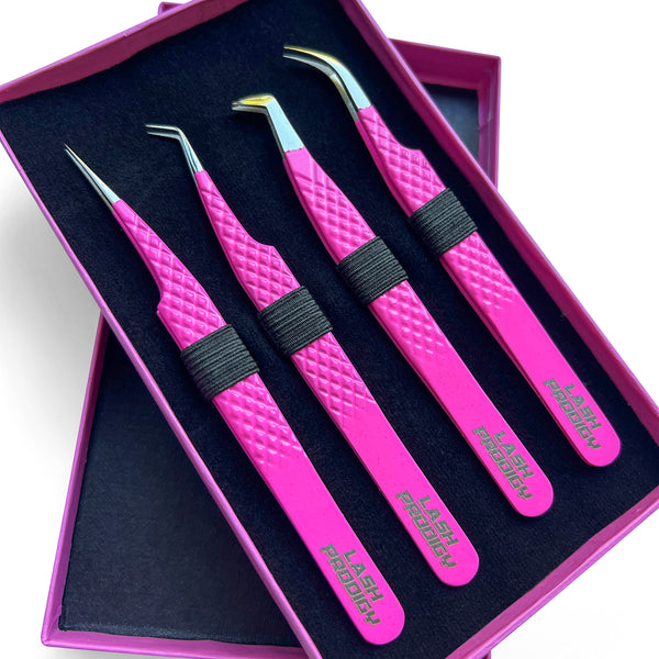 Fluro Pink Silver Nano Tip Tweezer Kit