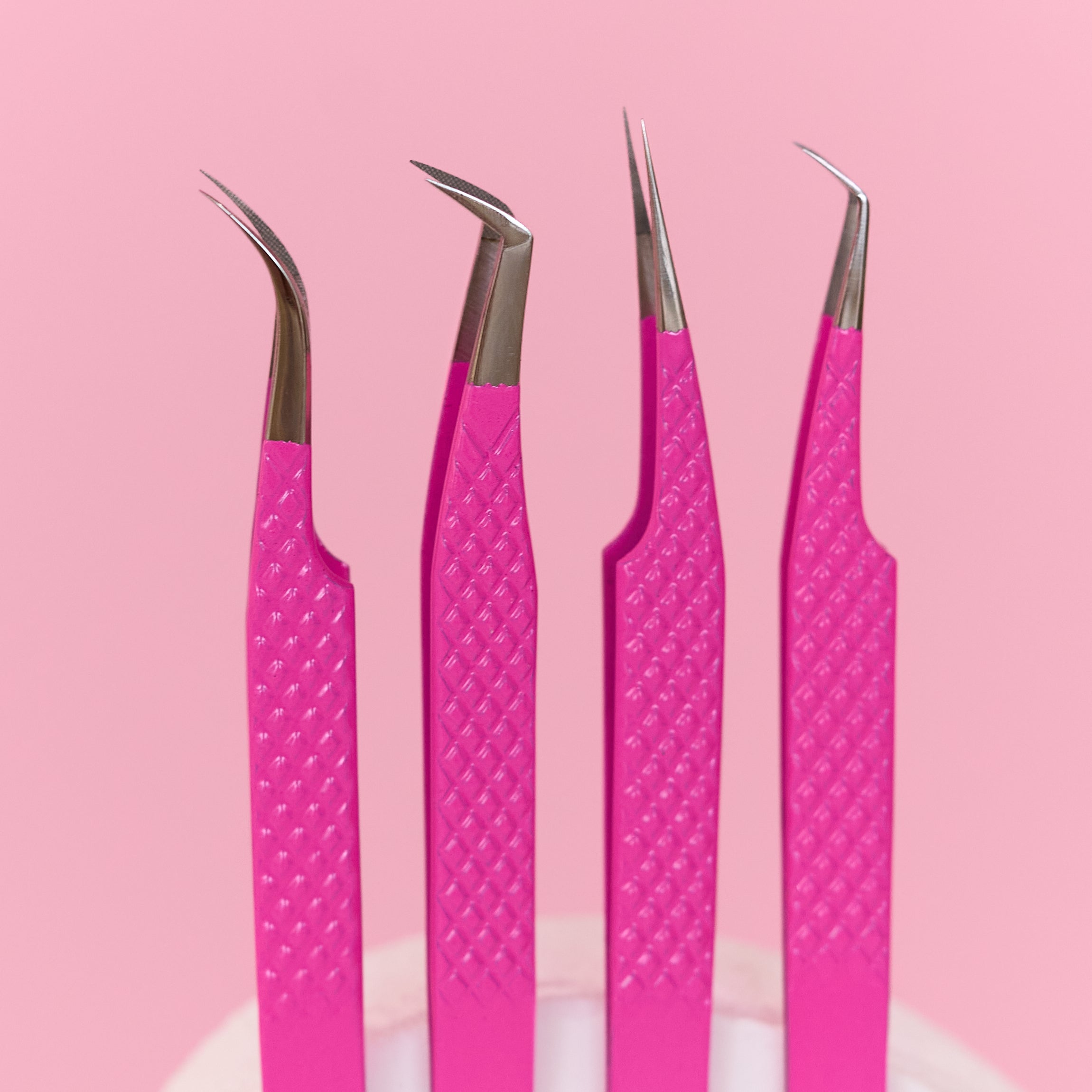 Fluro Pink Silver Nano Tip Tweezer Kit