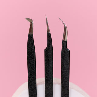 3 Piece Tweezer Set Black Glitter