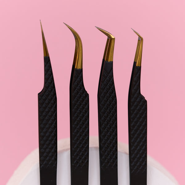 Matte Black Gold Nano Tip Tweezer Kit